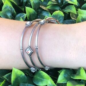 Brighton Silvertone bangles NWT set/3 crystal pearl stainless upscale bracelets